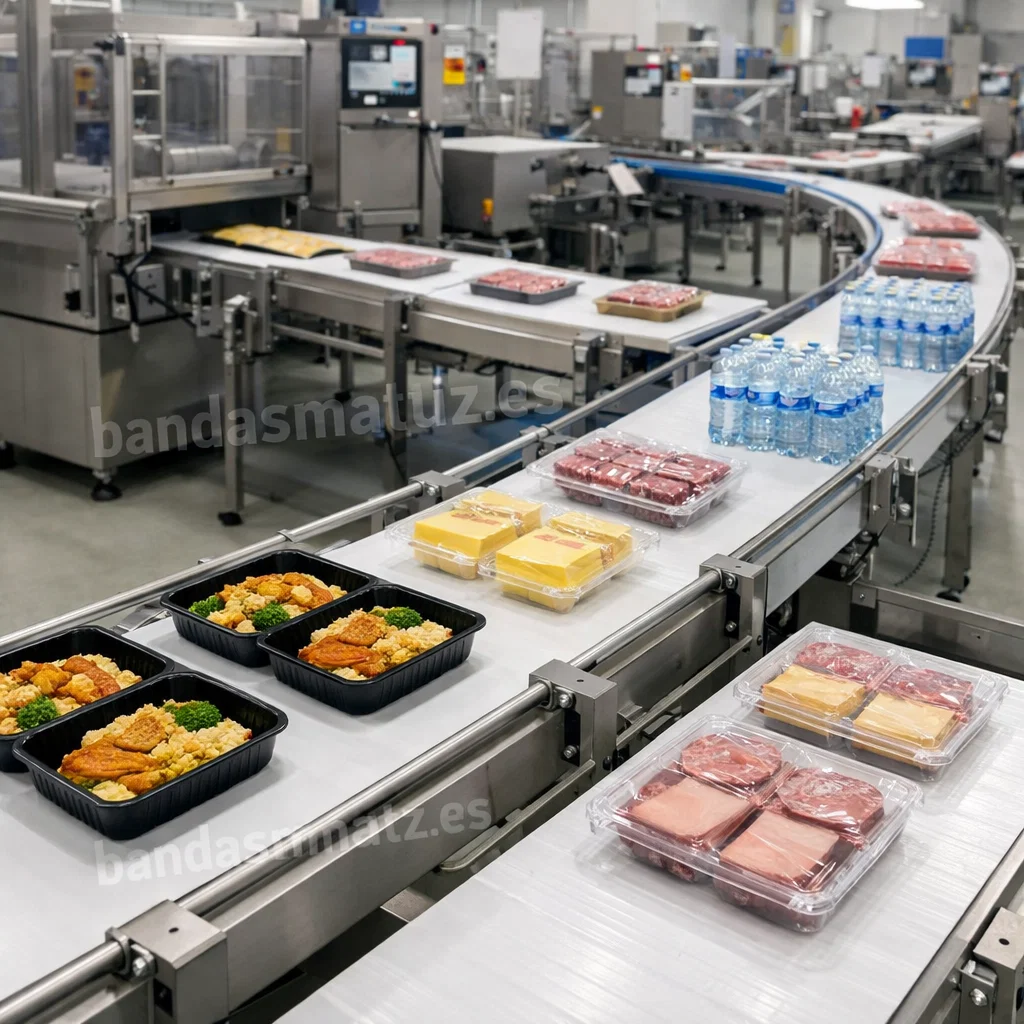 Cinta transportadora de poliuretano grado alimentario en planta de procesado